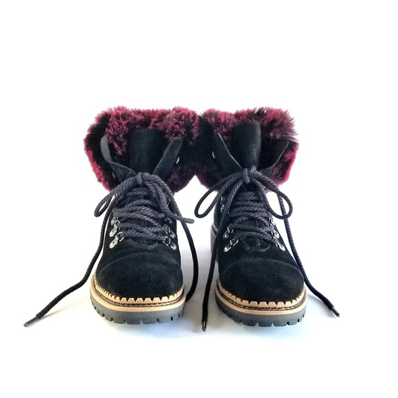 SAM EDELMAN Women's Black Suede Bowen Fashion Boots Sz 7 37 Dk Red Faux Fur Cuff - Picture 8 of 14